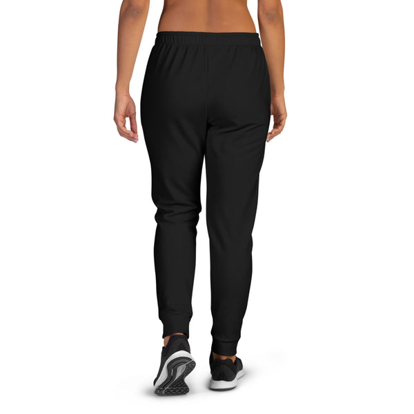 Black Solid Color Premium Printed Premium Slim Fit Soft Women's Joggers Pants-Made in EU-Women's Joggers-Heidi Kimura Art LLC