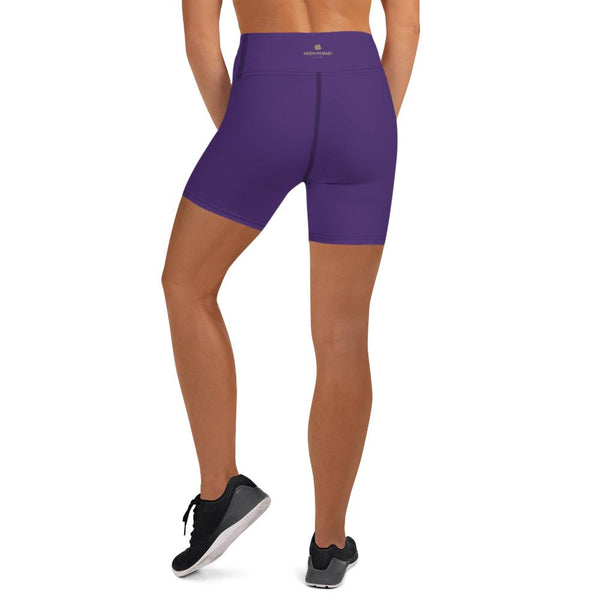 Dark Purple Solid Color Premium Fitness Yoga Shorts, Short Pants - Made in USA-Yoga Shorts-Heidi Kimura Art LLC