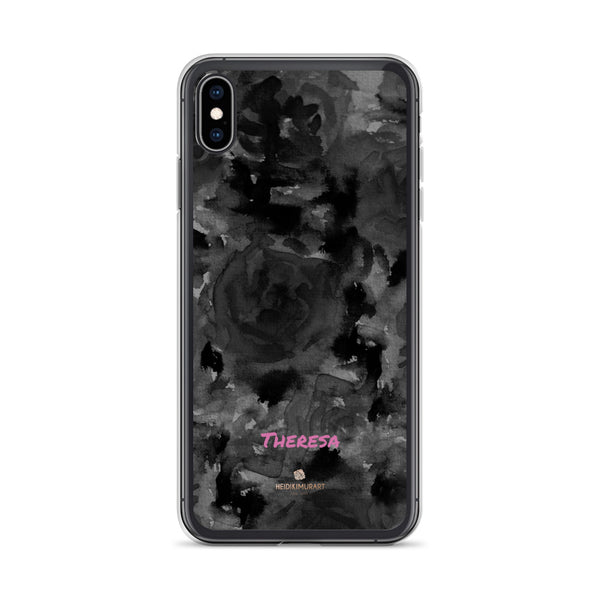 Personalized Black Floral iPhone Case, Abstract Watercolor Phone Case- Printed in USA/EU-Heidi Kimura Art LLC-iPhone XS Max-Heidi Kimura Art LLC