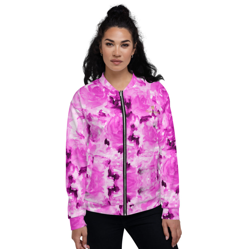 Pink Rose Bomber Jacket, Unisex Jacket For Men or Women-Heidi Kimura Art LLC-XS-Heidi Kimura Art LLC Pink Rose Bomber Jacket, Floral Print Premium Quality Modern Unisex Jacket For Men/Women With Pockets-Made in EU
