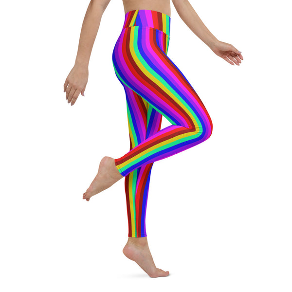 Rainbow Striped Yoga Leggings, Gay Pride Women's Long Tights-Made in USA/EU-Heidi Kimura Art LLC-Heidi Kimura Art LLC