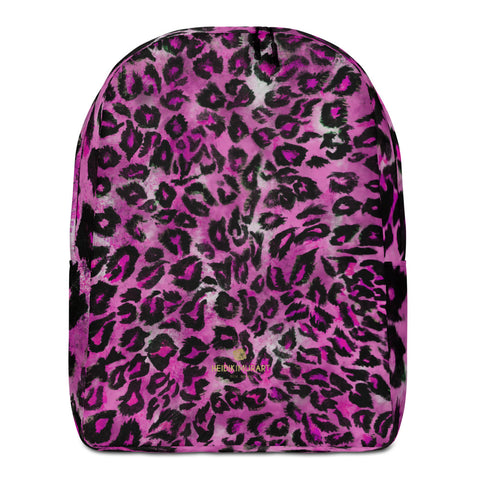 Pink Leopard Animal Print Designer Minimalist Backpack Travel Bag Carry On- Made in EU-Minimalist Backpack-Heidi Kimura Art LLC
