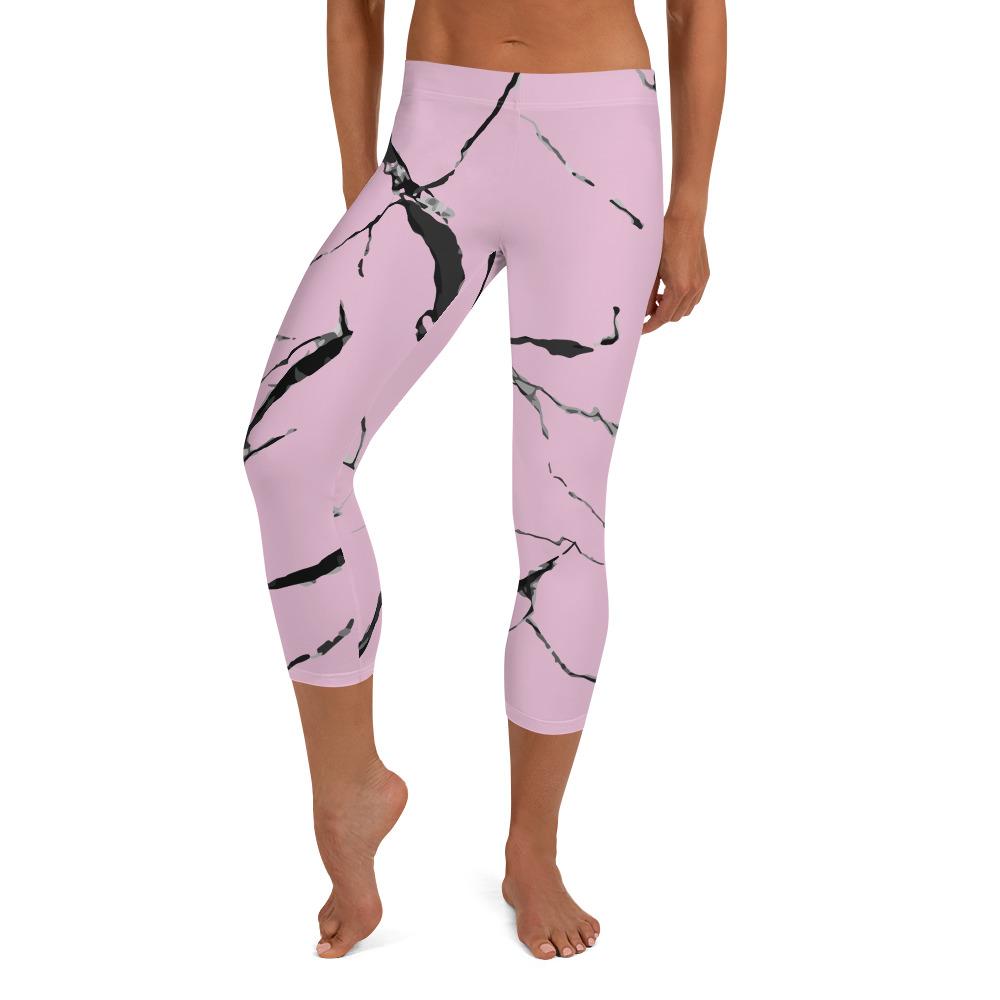 Blue Marble Capri Leggings, Abstract Print Women's Stretchy Capris Tights-Made  in USA/EU
