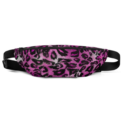 Pink Leopard Animal Print Designer Fanny Pack Over The Shoulder Bag- Made in USA/EU-Fanny Pack-S/M-Heidi Kimura Art LLC