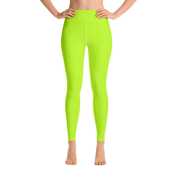 Women's Neon Green Solid Color Active Wear Fitted Leggings Sports Long Yoga Pants-Leggings-XS-Heidi Kimura Art LLC Neon Green Women's Leggings, Women's Neon Green Solid Color Active Wear Fitted Sports Leggings Sports Long Yoga & Barre Pants - Made in USA/EU (US Size: XS-6XL)