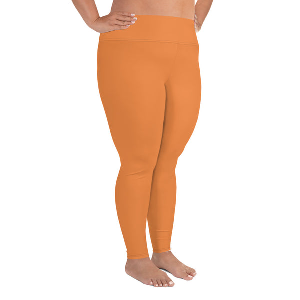 Orange Solid Color Print Women's Plus Size Leggings- Made in USA/EU (US Size: 2XL-6XL)-Women's Plus Size Leggings-Heidi Kimura Art LLC