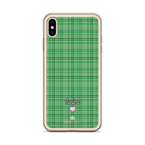 Personalized Green Plaid iPhone Case, Custom Name Tartan Print Phone Case-Heidi Kimura Art LLC-Heidi Kimura Art LLC