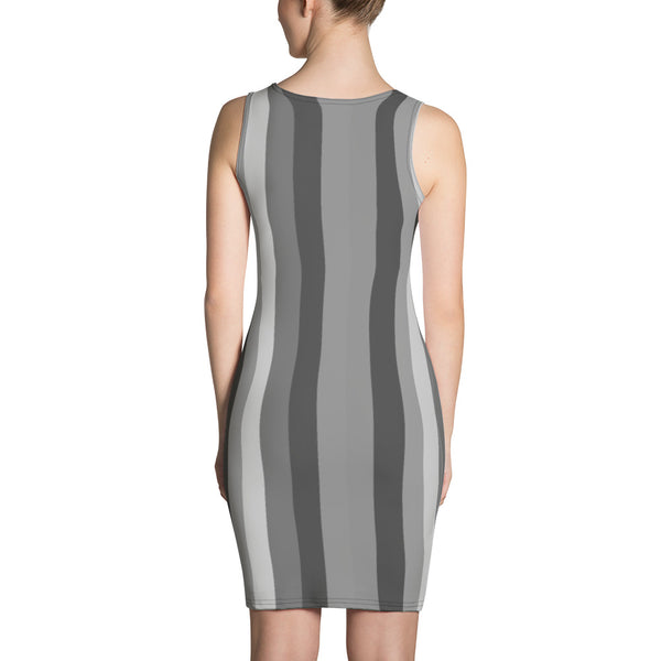 Designer Striped Gray Print Women's 1-pc Designer Dress XS-XL Sizes - Made in USA/EU-Women's Sleeveless Dress-Heidi Kimura Art LLC