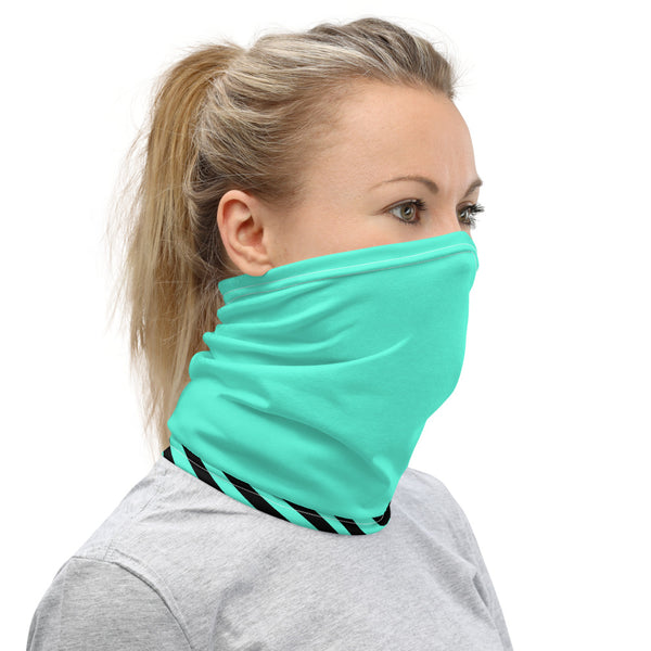 Turquoise Blue Striped Neck Gaiter, Modern Sporty Face Covering, Headband, Bandana-Made in USA/EU-Heidi Kimura Art LLC-Heidi Kimura Art LLC