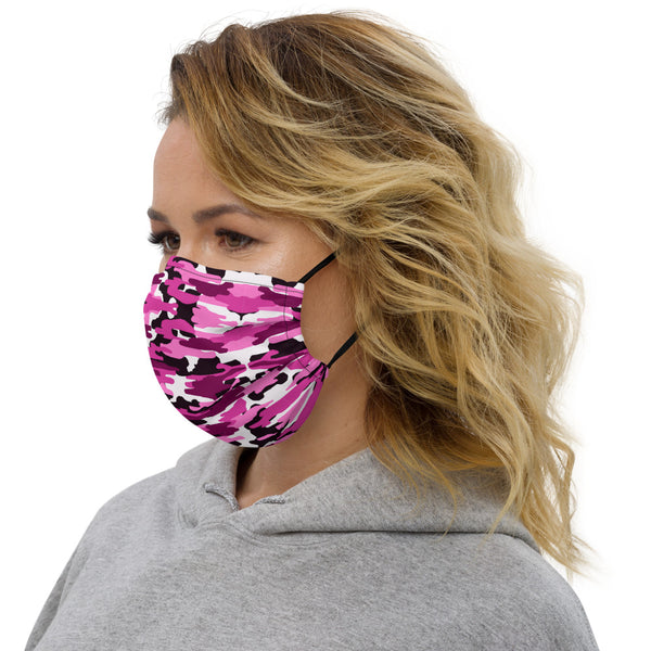 Pink Camo Premium Face Mask, Army Military Print Designer Non-Medical Face Covering-Heidikimurart Limited -Heidi Kimura Art LLC