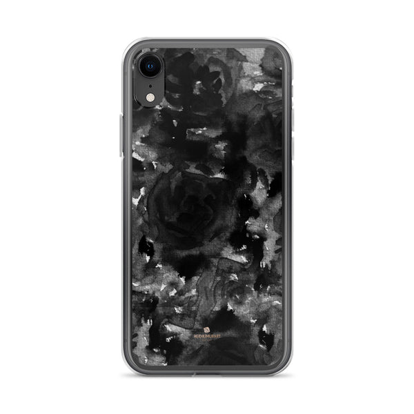 Black Floral Rose iPhone Case, Abstract Watercolor Phone Case-Printed in USA/EU-Heidi Kimura Art LLC-iPhone XR-Heidi Kimura Art LLC