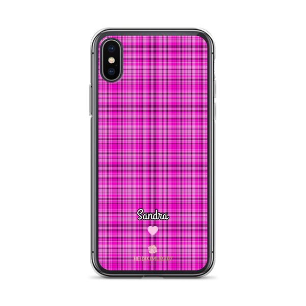 Personalized Pink Tartan iPhone Case, Custom Name Plaid Print Phone Case-Heidi Kimura Art LLC-iPhone X/XS-Heidi Kimura Art LLC