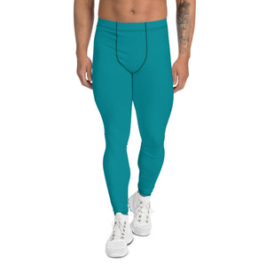 Teal Blue Men's Leggings, Solid Color Meggings Compression Tights-Made in USA/EU-Heidi Kimura Art LLC-XS-Heidi Kimura Art LLC Teal Blue Men's Leggings, Solid Color Sexy Meggings Men's Workout Gym Tights Leggings, Men's Compression Tights Pants - Made in USA/ EU (US Size: XS-3XL) 