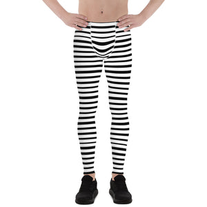 Black White Stripe Horizontal Print Premium Men's Leggings Stretchy Tights - Made in USA/EU-Men's Leggings-XS-Heidi Kimura Art LLC