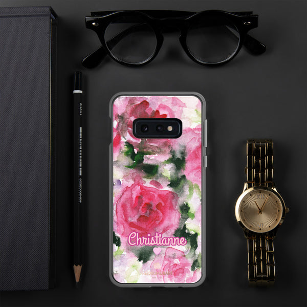 Pink Rose Personalized Samsung Case, Floral Custom Name Phone Case-Heidi Kimura Art LLC-Samsung Galaxy S10e-Heidi Kimura Art LLC