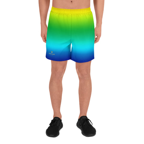 Yellow Green Ombre Print Premium Men's Athletic Long Shorts- Made in EU (US Size: XS-3XL)-Men's Long Shorts-XS-Heidi Kimura Art LLC