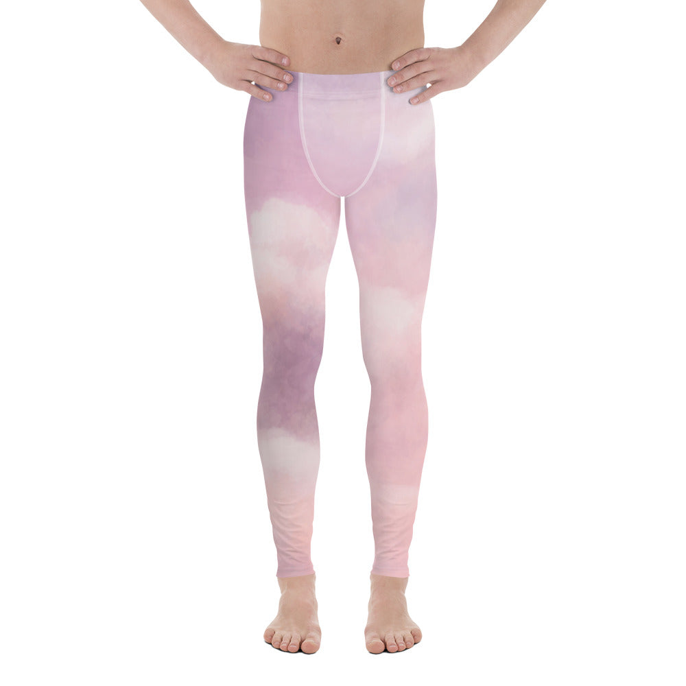 Pink Sunset Clouds Abstract Men's Running Leggings & Run Tights Meggings Pants-Men's Leggings-XS-Heidi Kimura Art LLC