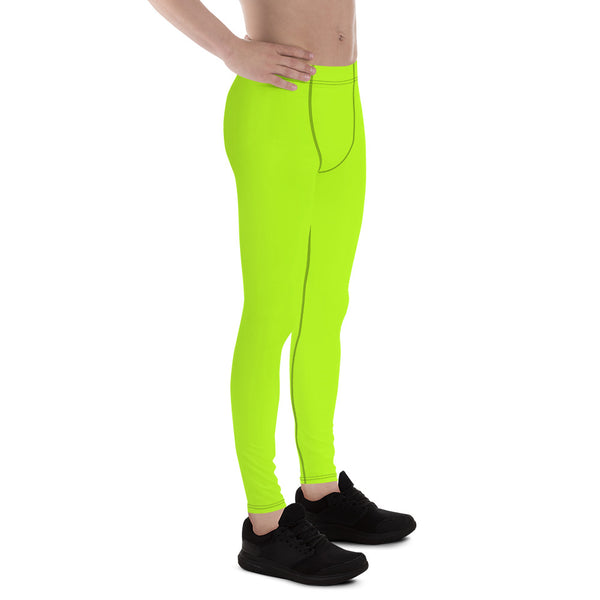 Lime Green Neon Print Men's Leggings, Running Meggings Activewear- Made in USA/EU-Men's Leggings-Heidi Kimura Art LLC