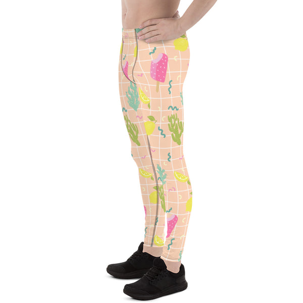 Arizona Lemon Cactus Print Meggings, Designer Men's Leggings Pants-Made in USA/EU-Men's Leggings-Heidi Kimura Art LLC