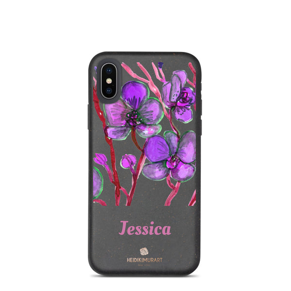 Custom Name Orchid iPhone Case, Biodegradable Personalized Phone Case-Heidi Kimura Art LLC-iPhone X/XS-Heidi Kimura Art LLC