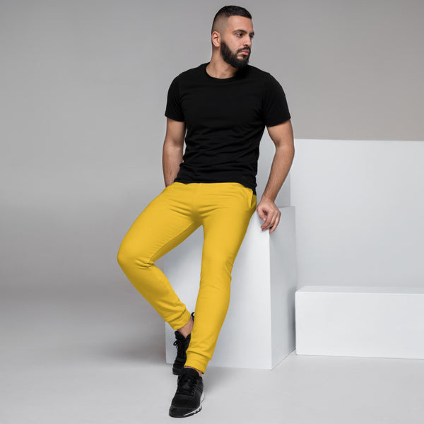 Bright Yellow Men's Joggers, Colorful Designer Best Designer Men's Joggers, Best Solid Color Sweatpants For Men, Modern Slim-Fit Designer Ultra Soft & Comfortable Men's Joggers, Men's Jogger Pants-Made in EU/MX (US Size: XS-3XL)