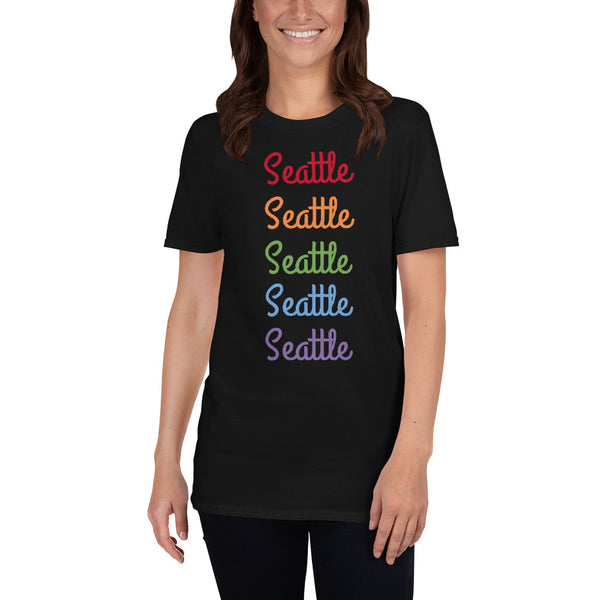 Fun Seattle Gay Pride Parade Rainbow Short-Sleeve Unisex T-Shirt (US Size: S-3XL)-T-Shirt-Heidi Kimura Art LLC
