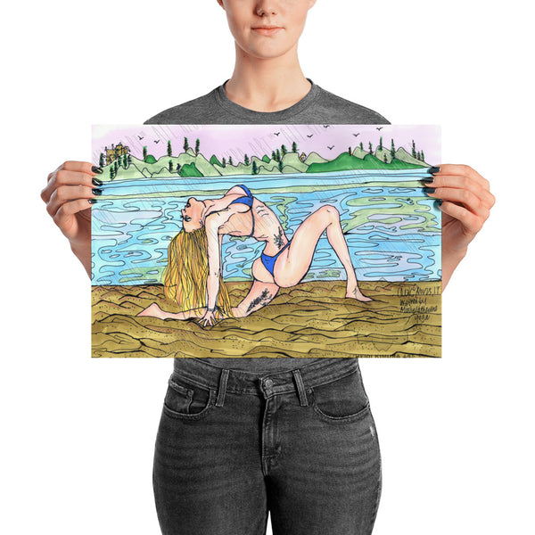 Blonde Yogini Beach Yoga Studio Art Enhanced Matte Paper Poster, Made in USA/ Europe-Art Print-12×18-Heidi Kimura Art LLC