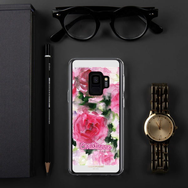 Pink Rose Personalized Samsung Case, Floral Custom Name Phone Case-Heidi Kimura Art LLC-Samsung Galaxy S9-Heidi Kimura Art LLC