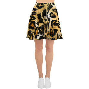 Leopard Print Women's Skater Skirt, Premium Animal Print High Waist Skirt- Made in USA/EU-Skater Skirt-XS-Heidi Kimura Art LLC