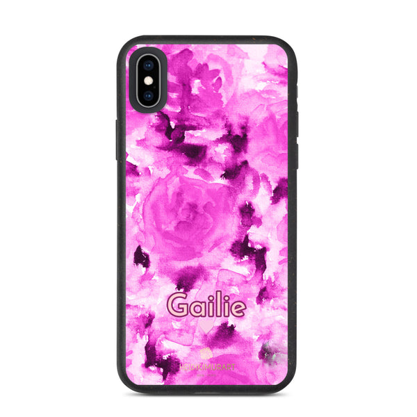 Custom Name Pink Floral iPhone Case, Biodegradable Phone Case-Heidi Kimura Art LLC-iPhone XS Max-Heidi Kimura Art LLC