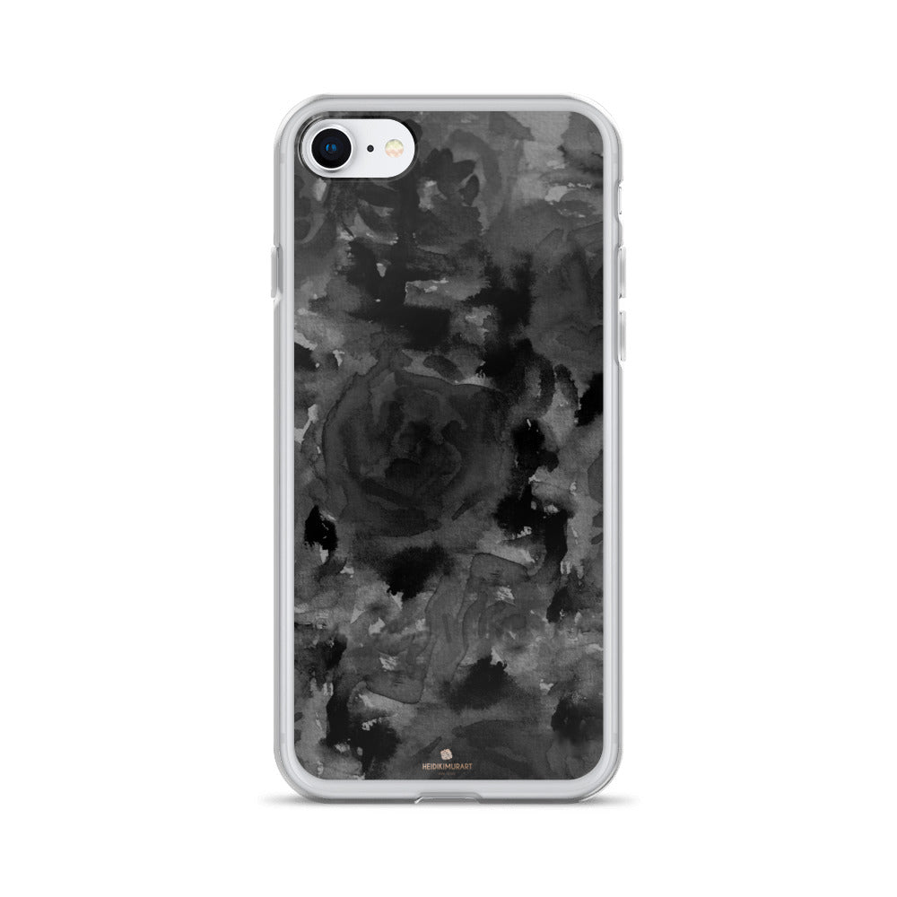 Gray Floral Print iPhone Case, Abstract Rose Floral Print iPhone Cellphone Phone Case-Phone Case-iPhone 7/8-Heidi Kimura Art LLC