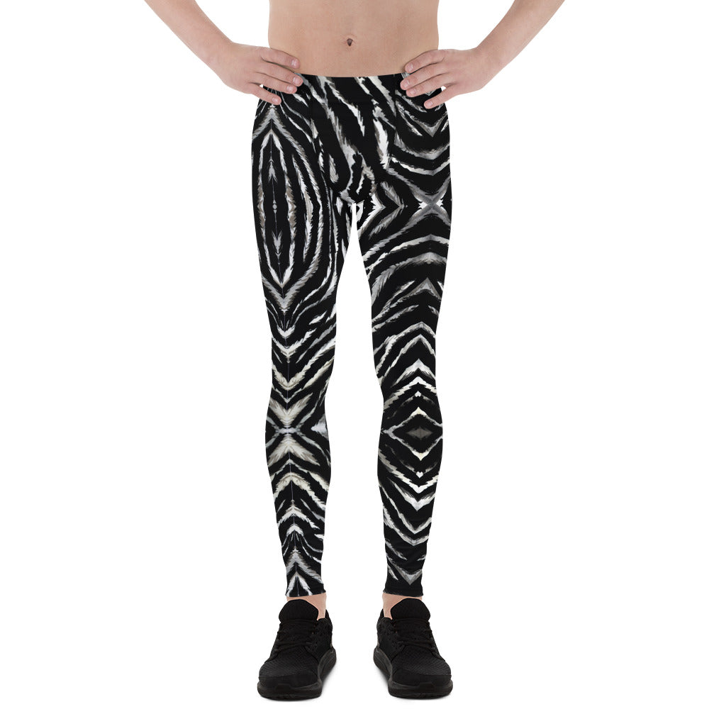 Zebra Print Men's Leggings, Animal Stripe Print Meggings Compression Tights-Made in USA/EU-Heidi Kimura Art LLC-XS-Heidi Kimura Art LLC