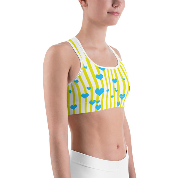 Yellow Blue Colorful Vertical Stripe Women's Workout Best Sports Bra - Made in USA/EU-Sports Bras-Heidi Kimura Art LLC