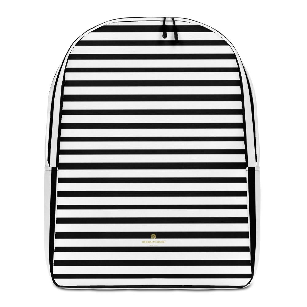 Black White Horizontal Stripe Print Modern Minimalist Backpack Laptop Bag- Made in EU-Minimalist Backpack-Heidi Kimura Art LLC