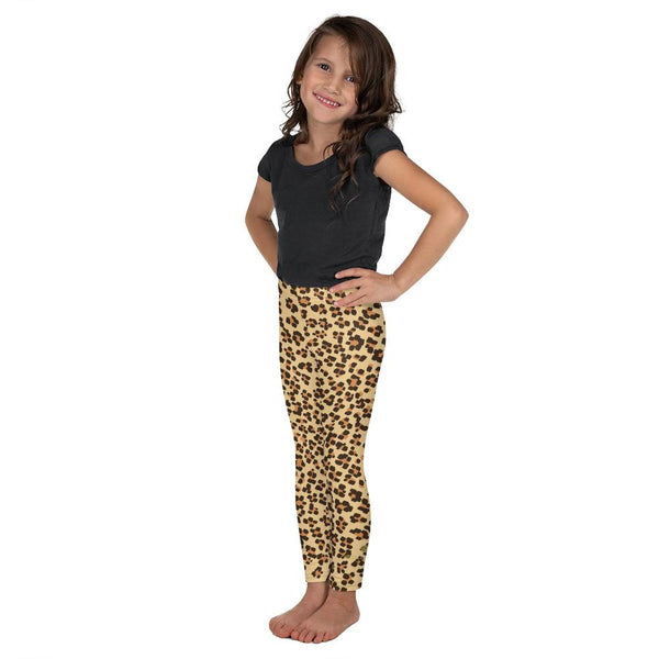 Brown Leopard Animal Print Cute Kid's Leggings Comfy Fitness Pants - Made in USA/ EU-Kid's Leggings-Heidi Kimura Art LLC