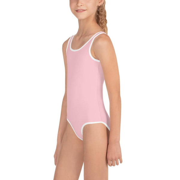 Light Ballet Pink Solid Color Print Premium Girl's Kids Sports Cute Swimsuit- Made in USA-Kid's Swimsuit (Girls)-Heidi Kimura Art LLC