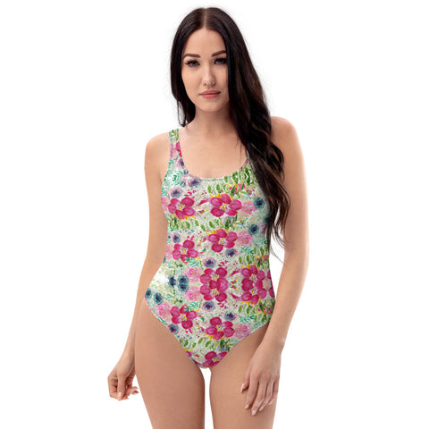 Mixed Floral One-Piece Swimsuit, Roses Flower Print Women's Swimwear-Made in USA/EU-Heidi Kimura Art LLC-XS-Heidi Kimura Art LLC Mixed Floral One-Piece Swimsuit, Roses Flower Print Luxury 1-Piece Unpadded Swimwear Bathing Suits, Beach Wear - Made in USA/EU/MX (US Size: XS-3XL) Plus Size Available