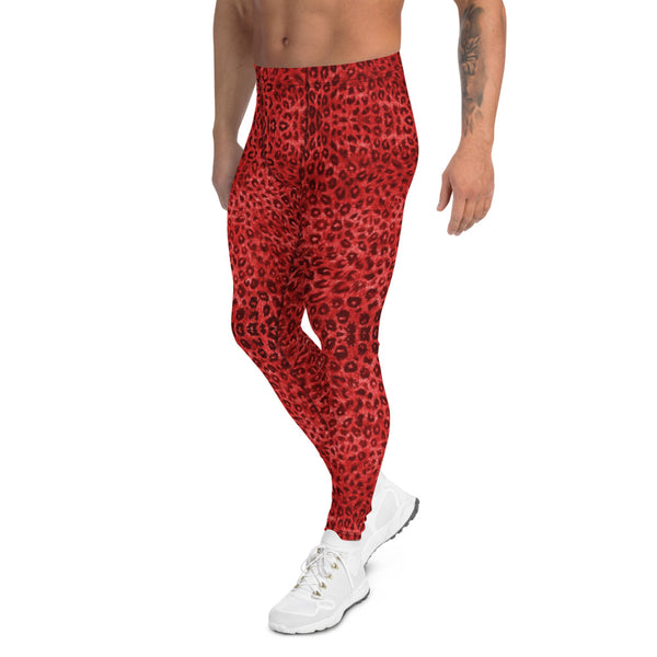 Red Leopard Men's Leggings, Animal Print Sexy Party Meggings-Made in USA/EU-Heidikimurart Limited -Heidi Kimura Art LLC Red Leopard Print Men's Leggings, Red Animal Print Leopard Modern Meggings, Men's Leggings Tights Pants - Made in USA/EU/MX (US Size: XS-3XL) Sexy Meggings Men's Workout Gym Tights Leggings