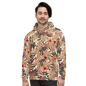 Brown Fall Tropical Leaf Print Men's Unisex Hoodie Sweatshirt Pullover- Made in EU-Men's Hoodie-XS-Heidi Kimura Art LLC