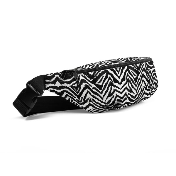 Chic Modern Zebra Animal Print Black White Shoulder Bag Fanny Pack- Made in USA/EU-Fanny Pack-Heidi Kimura Art LLC