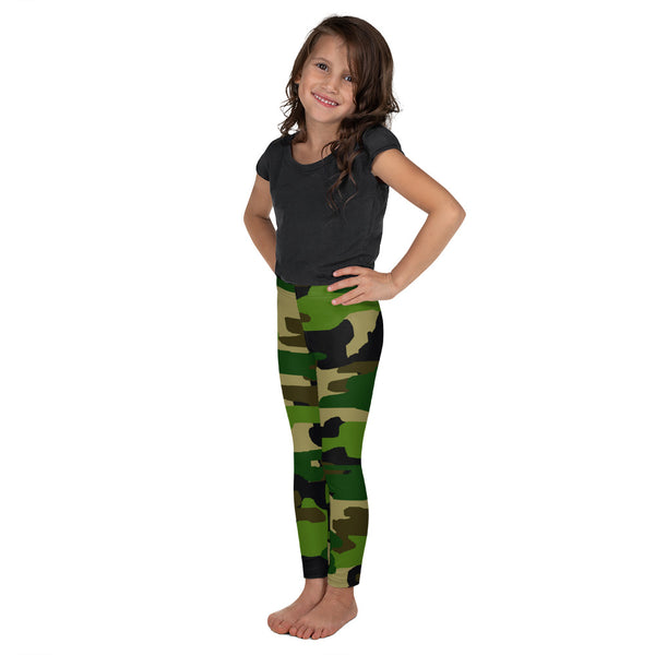 Camouflage Military Print Green Print Kid's/ Girl's Leggings Tights (2T-7) Made in USA/EU-Kid's Leggings-Heidi Kimura Art LLC