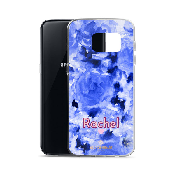 Personalized Blue Floral Samsung Case, Rose Flower Print Phone Case-Heidi Kimura Art LLC-Heidi Kimura Art LLC