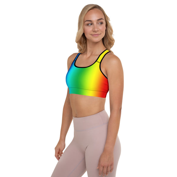 Colorful Rainbow Ombre Print Premium Women's Padded Sports Bra- Made in USA/EU-Sports Bras-Heidi Kimura Art LLC