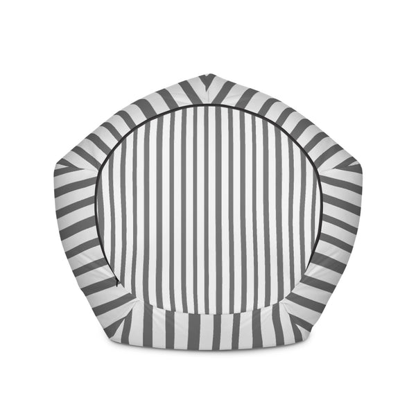 White Gray Vertical Stripe Print Water Resistant Polyester Bean Sofa Bag - Made in EU-Bean Bag-Heidi Kimura Art LLC
