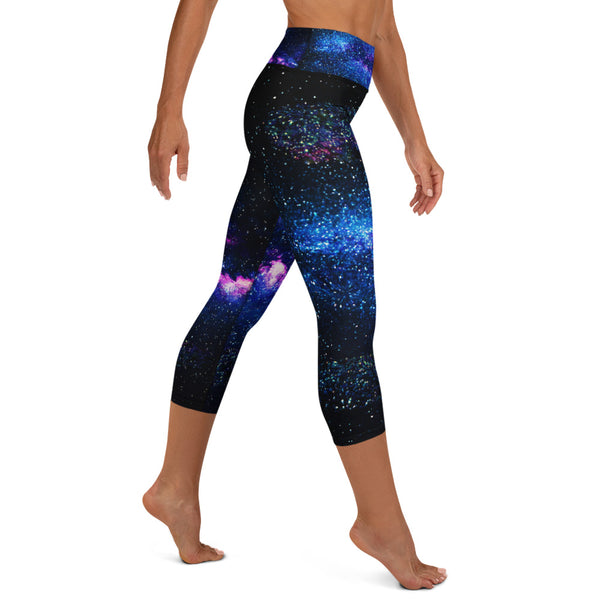 Blue Galaxy Women's Yoga Leggings, Purple Space Print Long Gym