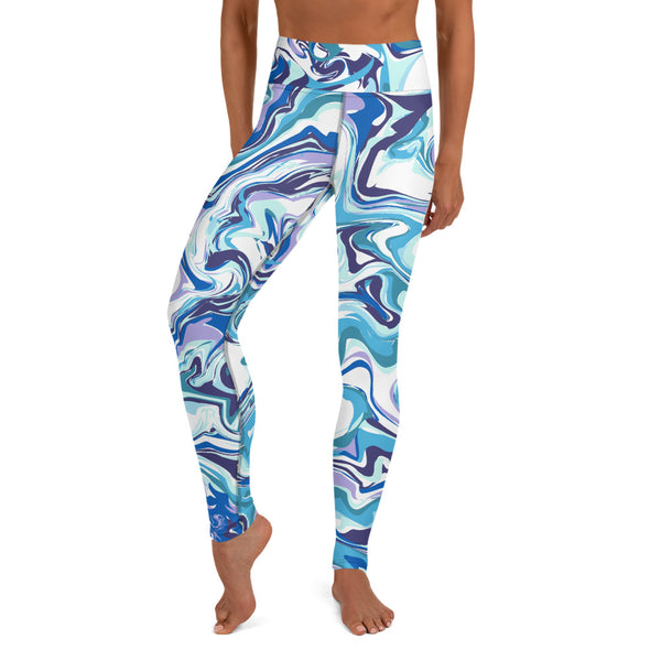 Blue Swirl Yoga Leggings, Abstract Print Women's Tights-Made in USA/EU-Heidi Kimura Art LLC-Heidi Kimura Art LLC