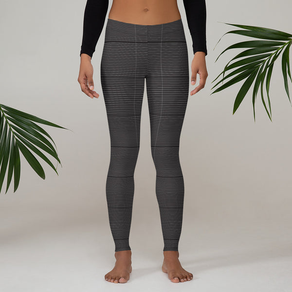 Black Striped Women's Fancy Leggings, Modern Ladies Casual Tights- Made in USA/ EU-Heidikimurart Limited -Heidi Kimura Art LLC