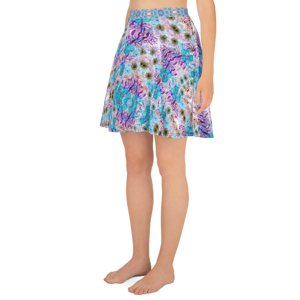 Blue Floral Skater Skirt-Heidikimurart Limited -Heidi Kimura Art LLC