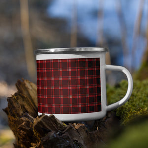 Red Plaid Print Designer Enamel Mug, Coffee Cup-Heidi Kimura Art LLC-Heidi Kimura Art LLC