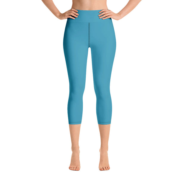 Blue Women's Yoga Capri Leggings, Solid Color Capris Tights-Made in USA/EU-Heidi Kimura Art LLC-Heidi Kimura Art LLC Blue Women's Yoga Capri Leggings, Solid Color Ladies Best Printed Women's Yoga Capri Leggings Pants- Made in USA/EU